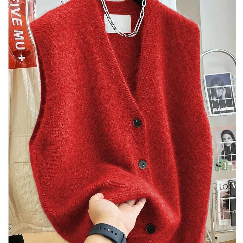 Women Versatile V-neck Sweater Vest Coat Female Fashion Sleeveless Knitted Cardigan Sweaters Vests Top