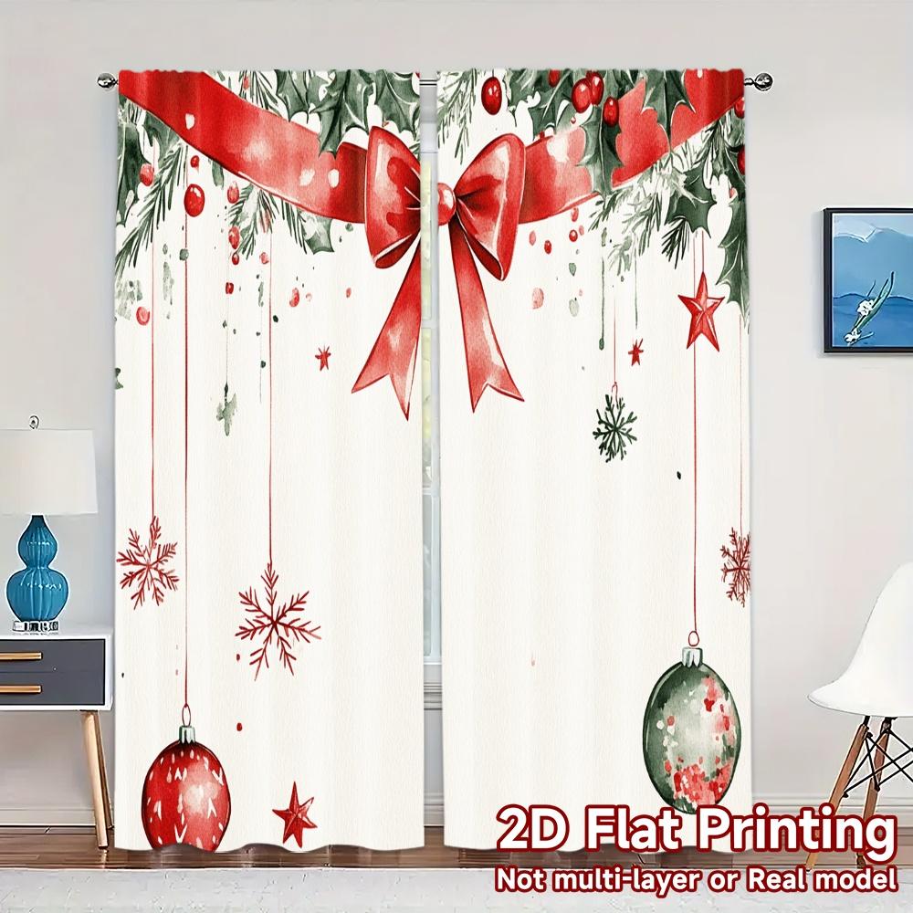 2pcs,Curtains Christmas Ornaments Hanging with Bow (3) Popular Contemporary Curtains Polyester Curtains Decorations For Home