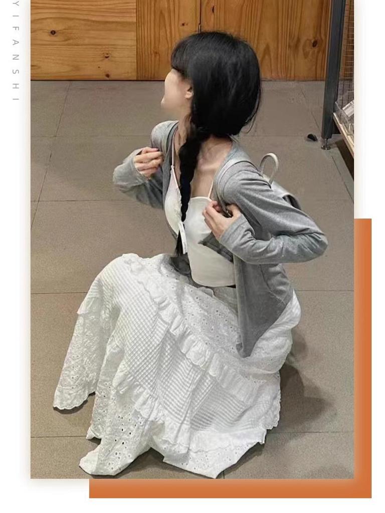 Women's Spring 2025 High Waist Medium Length White Skirt - Elegant and Fluffy Style