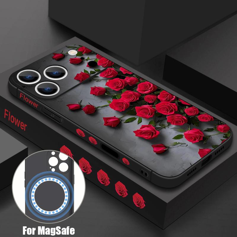 

Colorful Oil Painting Rose Flowers Pattern Case For iPhone 17 Pro Max Case iPhone 16 15 14 13 Pro Max 17E 16E Magnetic For Magsafe Soft Cover iPhone 16e/17e чёрный