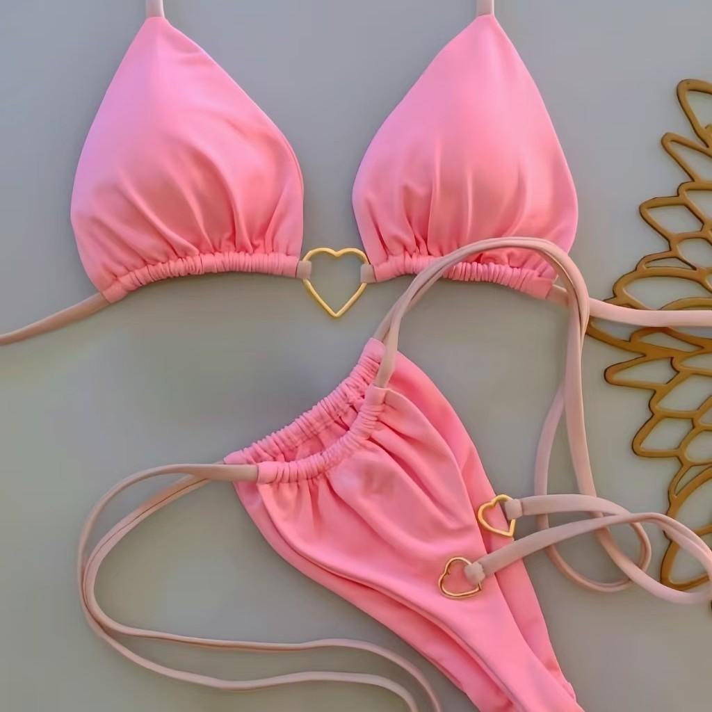 New nylon solid color love bikini suit low waist strap fashion biquini
