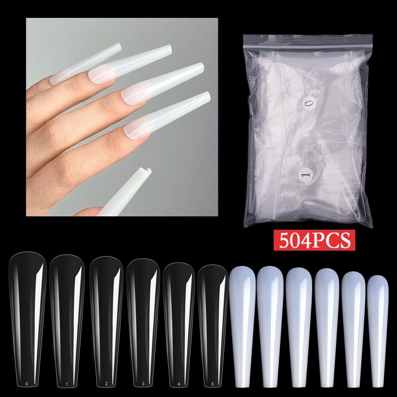 504 pezzi XXL Lunghe Ballerina Coffin Unghie Press On Copertura Totale Unghie Finte Quadrate per Design Nail Art Trasparenti e Naturali