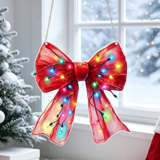 Dubbelzijdig Bedrukt Acryl Decoratie Kerstboog Ornament, 2D Platte Hangende Decoratie Seizoensgebonden Huisfeest voor Boom, Raam, Muur Decoratie voor Feestdagen