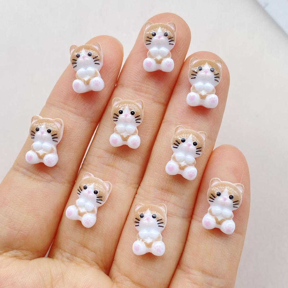 

50Pcs Cute Cartoon Mini Cat, Little Fish Series Nail Art Resin Designer Charms DIY Craft For Nail 3D Decorations Jewelry