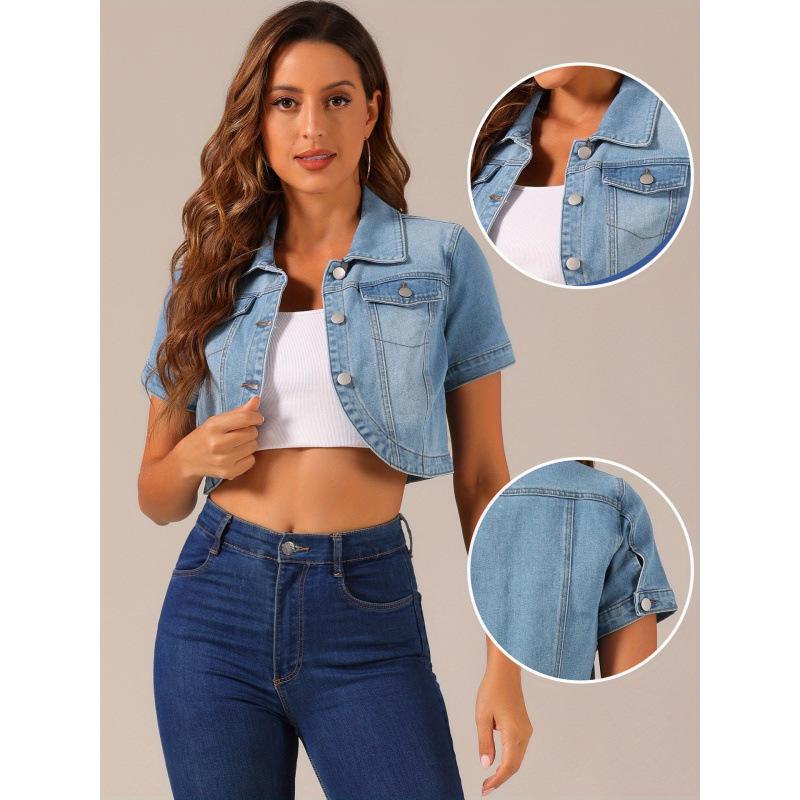 2026 Women's Light Blue Denim Short-Sleeved Casual Jacket