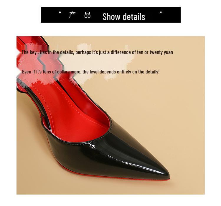 Women's Black Stiletto High Heels with Red Bottom, Side Cutout, and Pointed Toe - 2025 New Patent Leather Nightclub Shoes