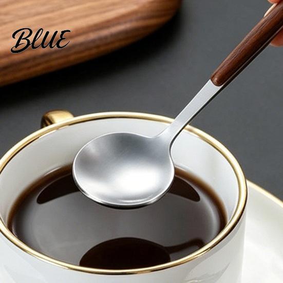 Thickened Metal Dessert Handle Small Steel with Coffee Spoon Stainless Wood Grain Stirring Pudding Serving Spoon Rustic Teaspoon for