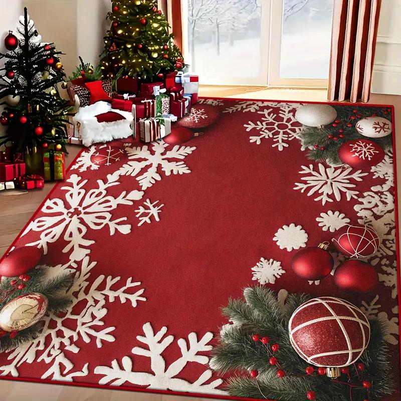 Christmas Snowflake Pattern Washable Floor Mat For Indoor Area, Soft And Comfortable, Suitable For Home Decoration
