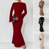 Women's Bell Long Sleeve Bodycon Maxi Dress Mock Neck Slim Fit Party Cocktail Dress Fall Wedding Guest Dress