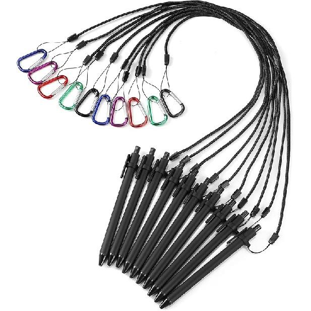 Harloon 30 Sets Leash Pen Silicone Lanyard 24   Spring Snap Hook Safety Neck Strap Pen with Refills for Notebook(Black)