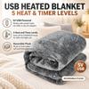 USB Electric Heated Blanket Throw, 5V Low Voltage, 5 Heat Levels and Auto-Off Timer, Soft Reversible Plush, Single Size Gray