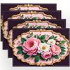 4 Stück/6 Stück Dekorative Weihnachts-Leinen-Tischsets, Mit 2D-Flachmuster-Druck mit rosa Rändern und floralen Designs. Die rosa Ränder kombiniert mit