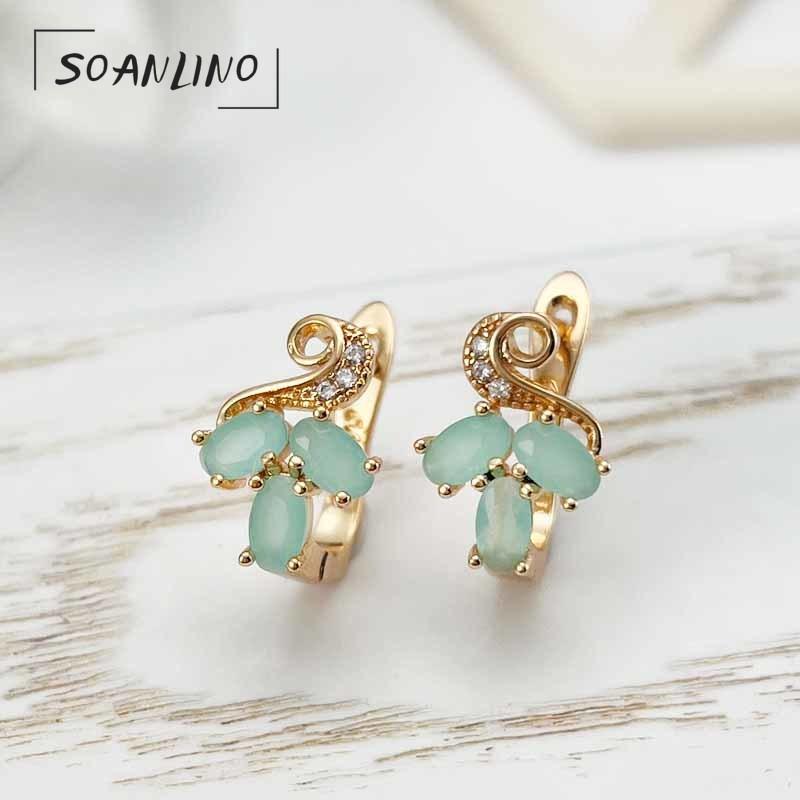 

SOANLINO Нежные простые серьги с цирконом из розового золота и фруктово-зеленого цвета