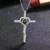 100 Languages 'I Love You' Projection Cross Necklace - Titanium Steel and Copper Clavicle Chain Pendant