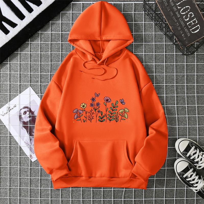 Rose Butterfly Impossible Letter Graphic Print Women Sweatshirt Fashion Hooded Loose Casual Hoodies Fleece Soft Clothing