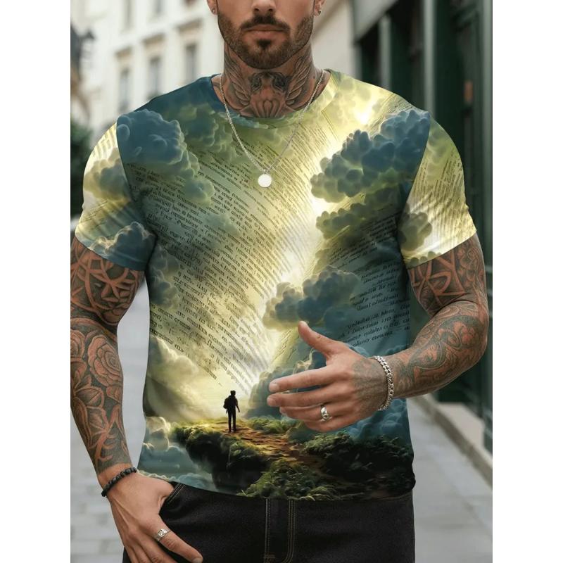 Fashion Men's Crew Neck Short Sleeve 3D Casual Color Printing Casual Short Sleeve Crew Neck T-Shirt
