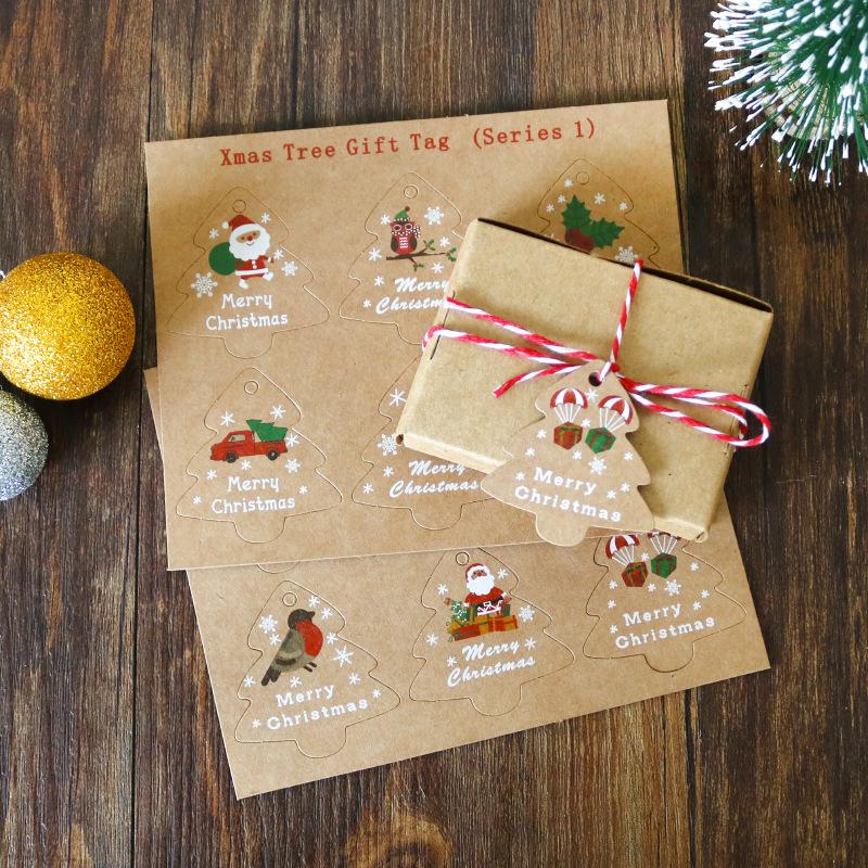 Merry Christmas Tags Set Kraft Paper Card Gift Label DIY Xmas Tree Hanging Tags Gift Wrapping Decor Christmas Favors Supplies