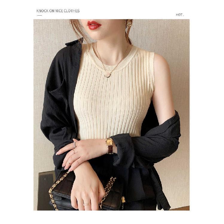 Camisole Women's Summer Bottoming White Short Knitted Sleeveless Top