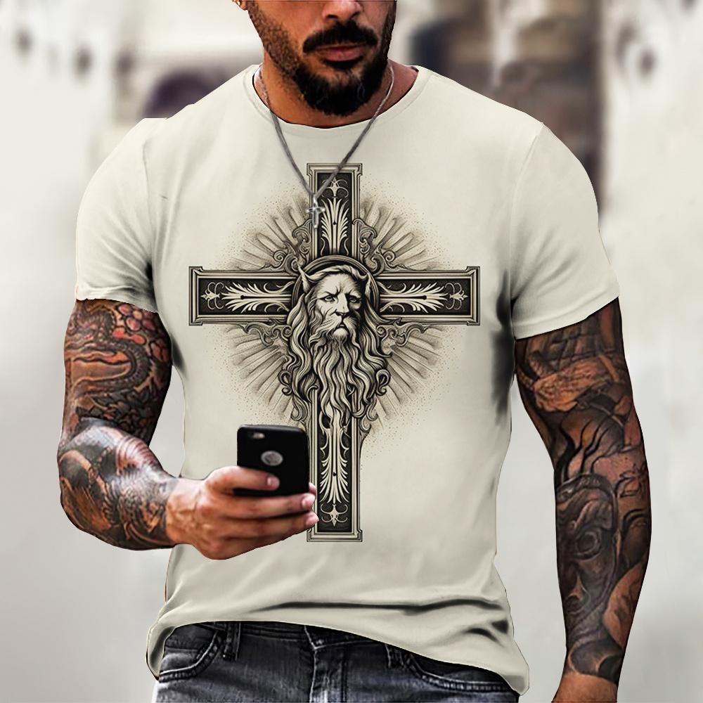 New Men's T-shirts 3d Print Short Sleeve Tops Cool Crucifix T Shirt For Man Oversized Tee Shirt Men Vintage Clothing