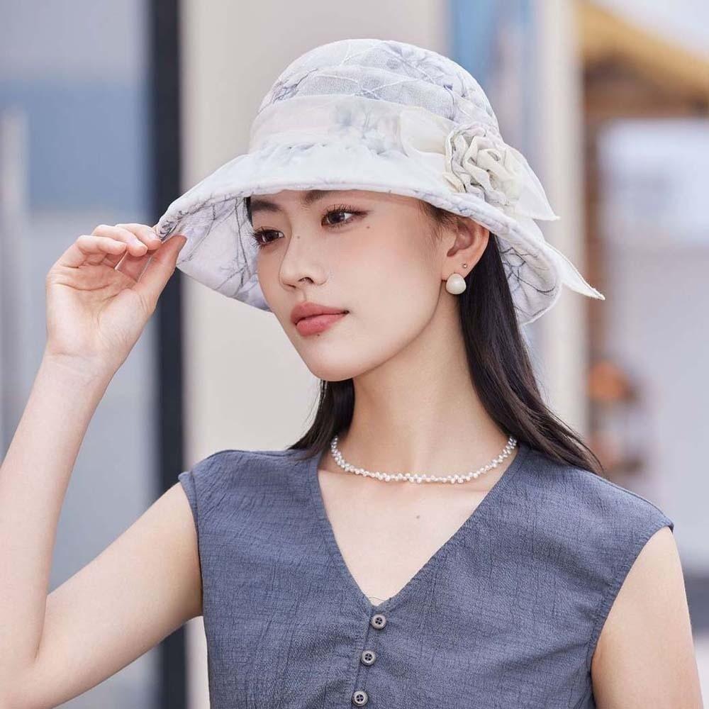 Folding Thin Bow Sunshade Cap Breathable Sunscreen Basin Hat Floral Fisherman Hat Outdoor