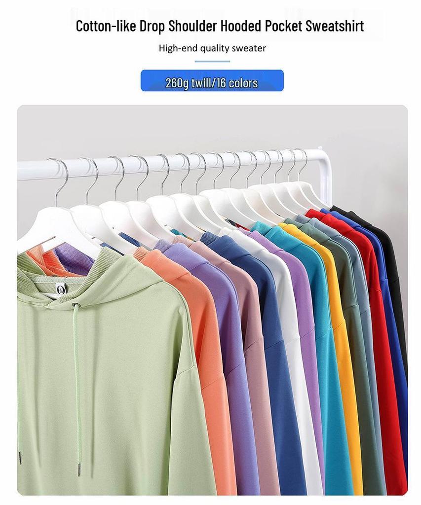 Loose Oversized Drop Shoulder Hooded Pullover Sweatshirt with Pocket - Solid Color, European Size, Customizable Design