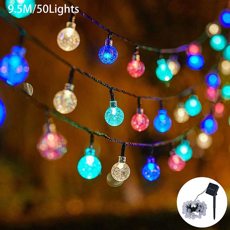 Solar String Lights Outdoor Crystal Globe Lights Waterproof Solar Festoon Fairy Light For Garden Party Decor