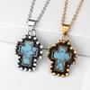 Retro Distressed Bohemian Style Cross Trend Turquoise Pendant Necklace