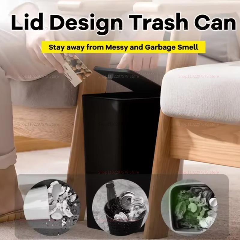 Pop-up Lid Trash Bin For Kitchen Bathroom Bedroom Food Waste Recycle Bin One-Touch Design Lightweight Durable Household Dustbin