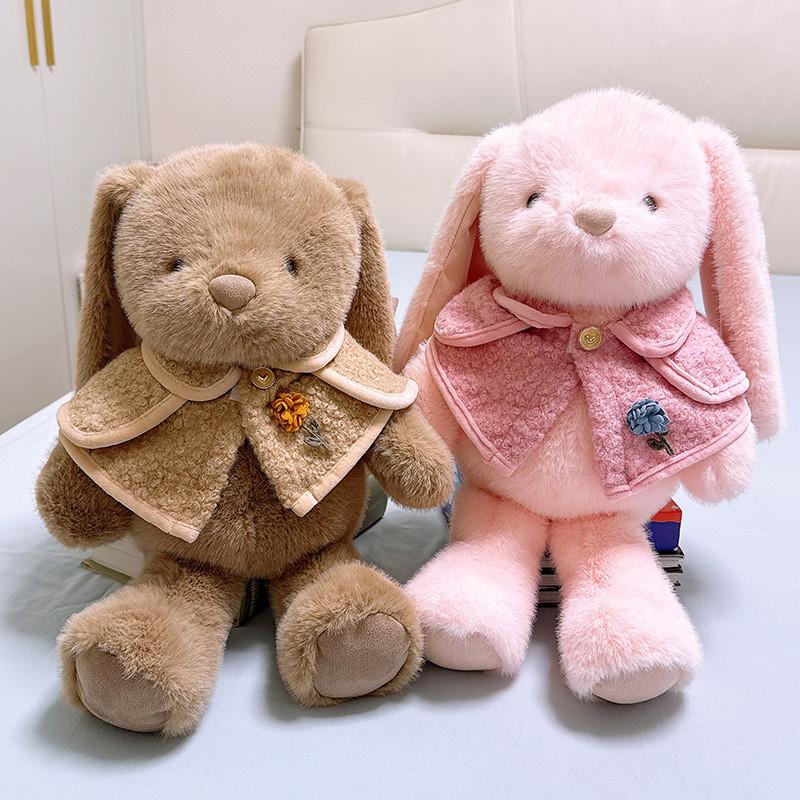 Plush Rabbit Stuffed Animal Sitters With Cloak And Flower Decor For Girls Gift And Home Decor