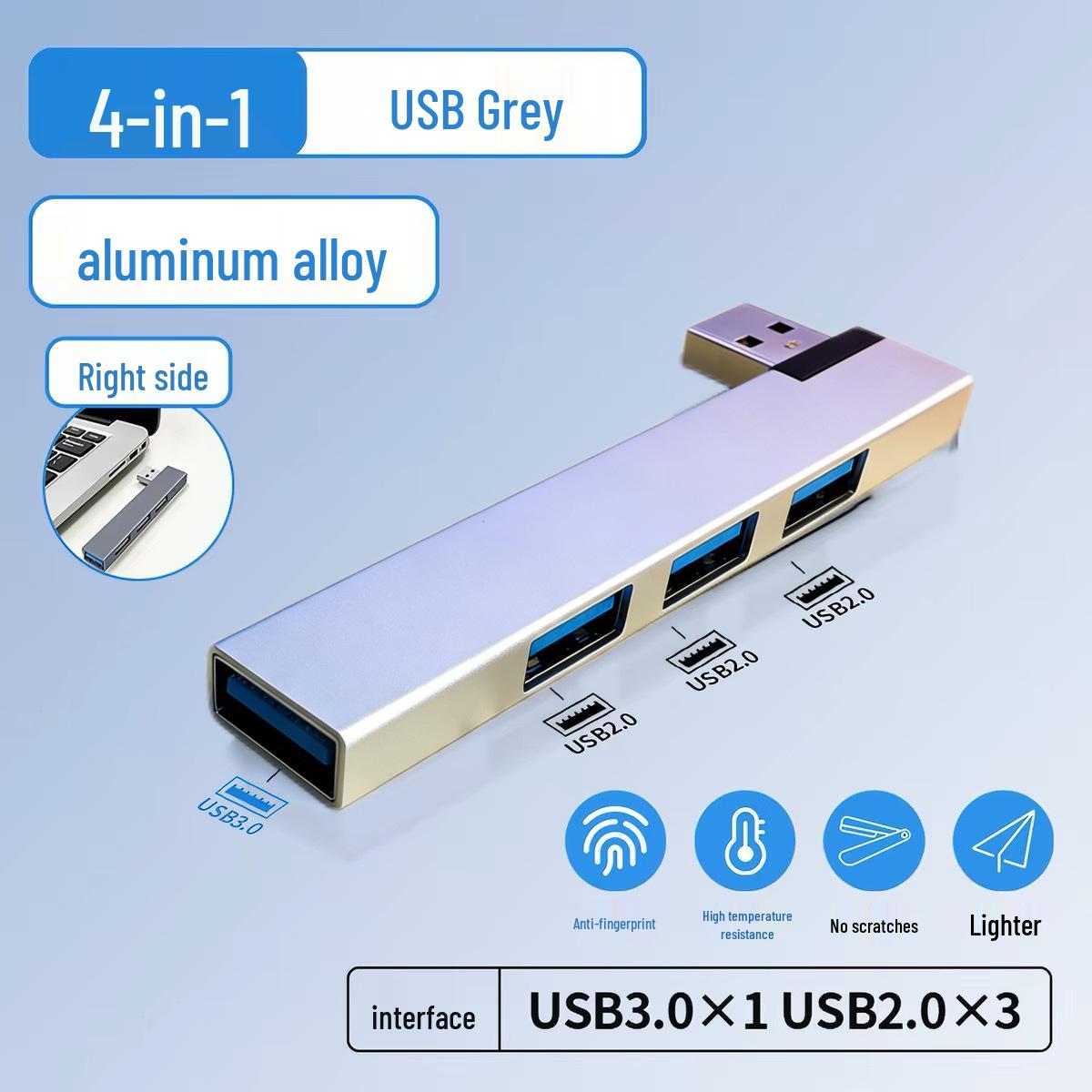 

Aluminum Right-Angle 4-Port USB 3.0 Laptop Hub Type-C Silver