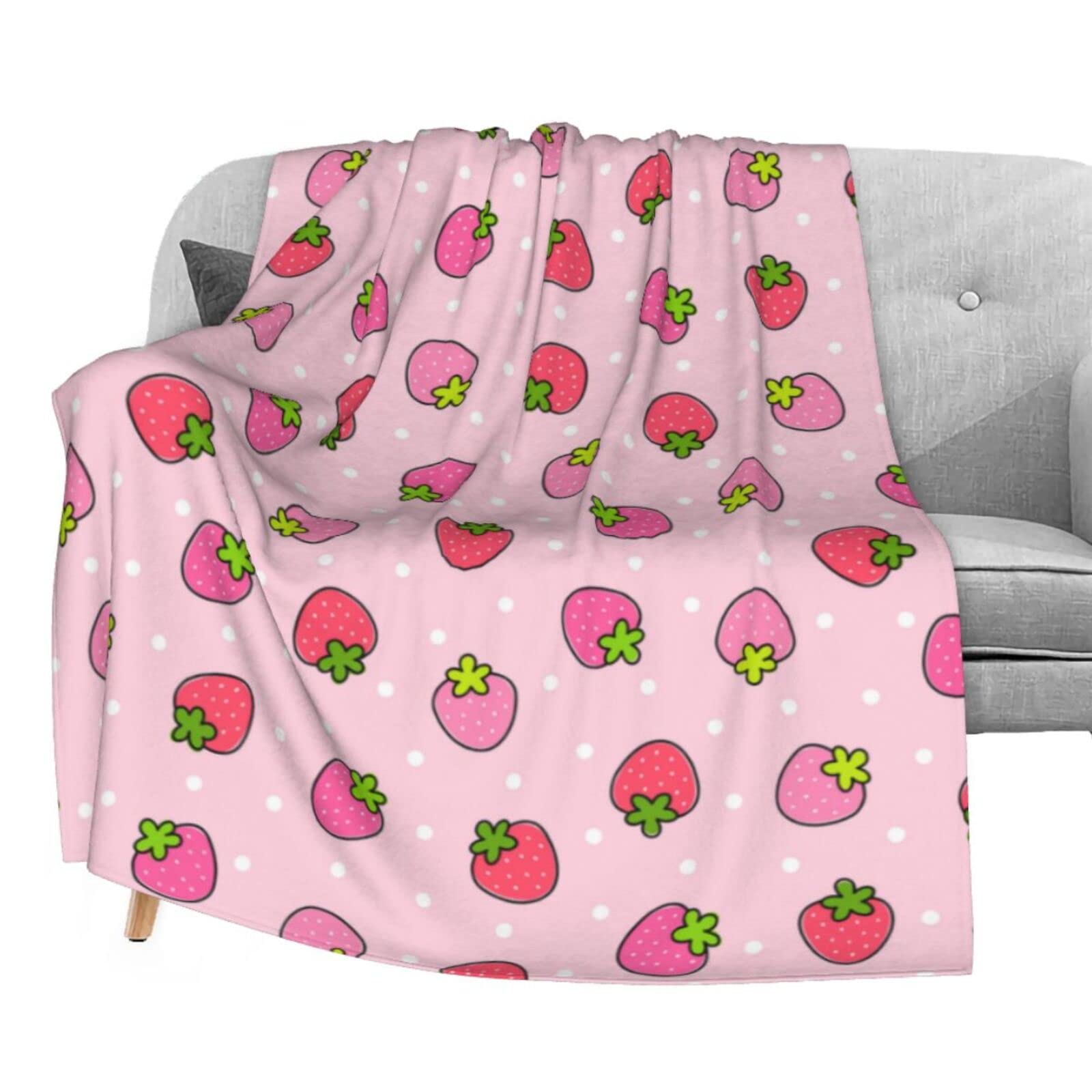 

Cute Strawberry Blanket, Plush Soft Warm Flannel Sweet Fruit Throw Blanket for Couch, Travel, Bed, Outdoor, Gift for Teen Adult 75x90cm