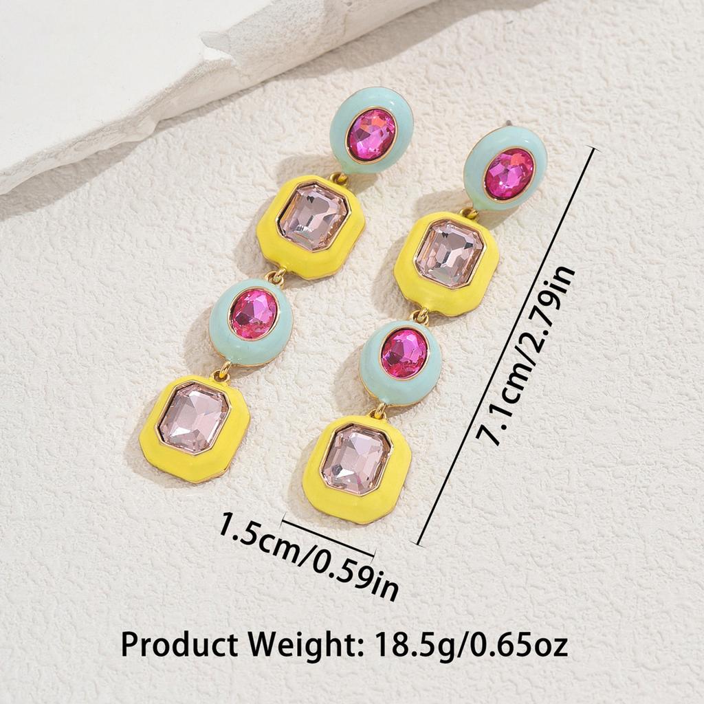 Fashion style women's earrings niche colorful drip oil design diamond stud earrings versatile high-end feeling earrings