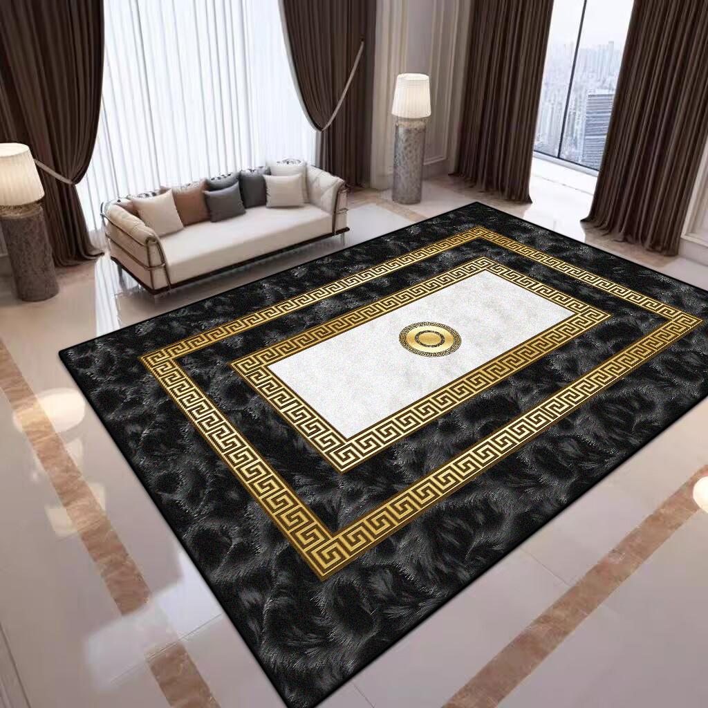 Chinese Style Gold Large Living Room Carpet Home Decoration Luxury Washable Coffee Tables Mat Light Luxury Lounge Rug Non-slip