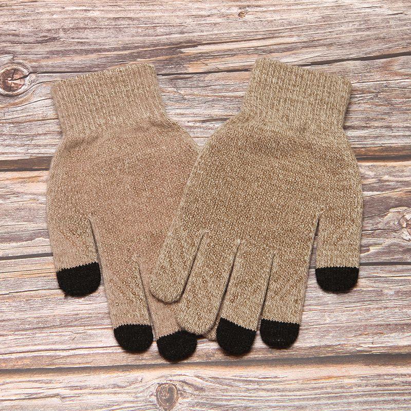 

Touch Screen Gloves Men Winter Antislip Driving Students Knitting Heattech Couple Fleece-Lined Outdoor Thickened Cycling Gloves Kakh