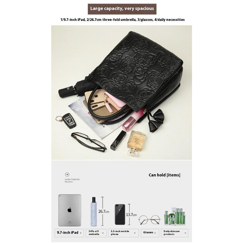 Genuine Leather Women's Bags Genuine Cowhide Bags Camellia Handbags Large Bags One Shoulder Messenger Bags