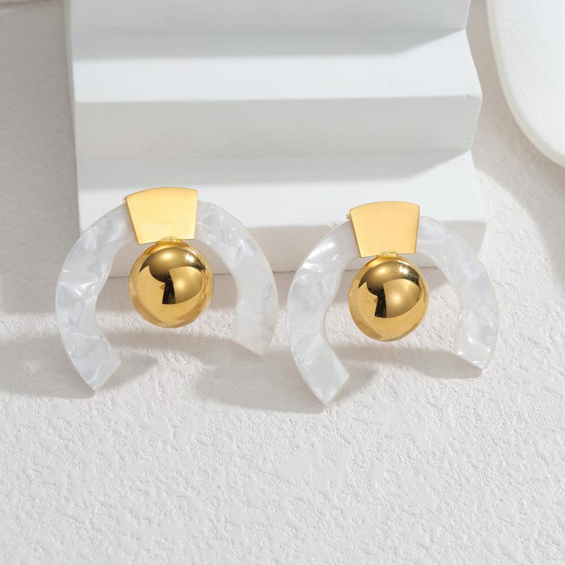 European & American Style Geometric C-Shaped Stud Earrings - Creative Personality Stainless Steel Jewelry for Women