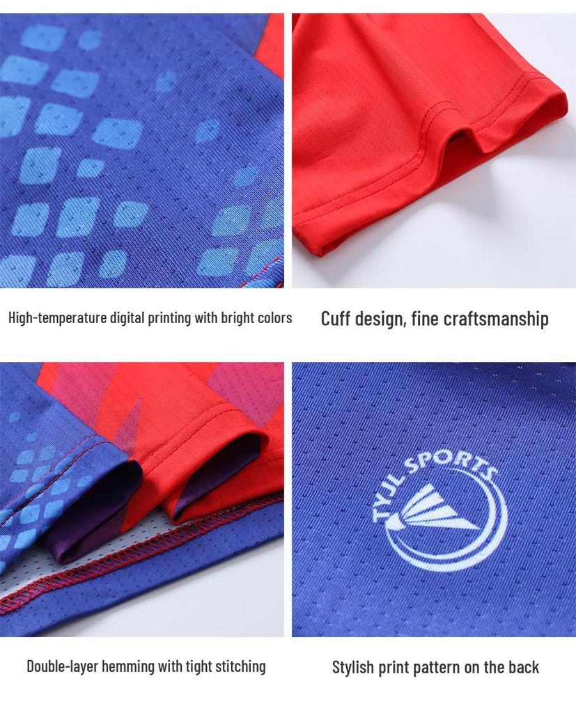 Men's and Women's Quick-Dry Breathable Short-Sleeve Badminton Sports Set, Ideal for Training and Competition, with Custom Text Printing Option