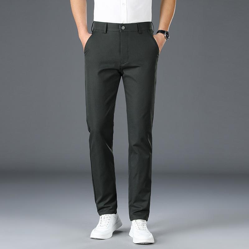 

Men s Slim Fit Straight Leg Casual Business Trousers - Elastic Spring/Autumn Trendy Long Pants 36 армия зеленый