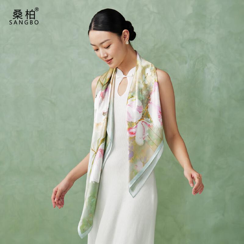 SANGBO 100% Mulberry Silk 14 Momme Double-Sided Printed Large Square Scarf 90x90cm