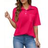 Women's Fashion Casual Button Pocket Shirt Short Sleeve Solid Color Lapel Top