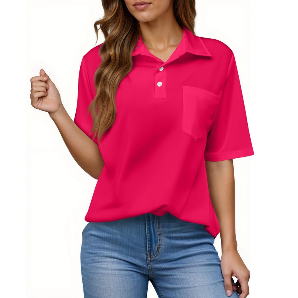 Women's Fashion Casual Button Pocket Shirt Short Sleeve Solid Color Lapel Top