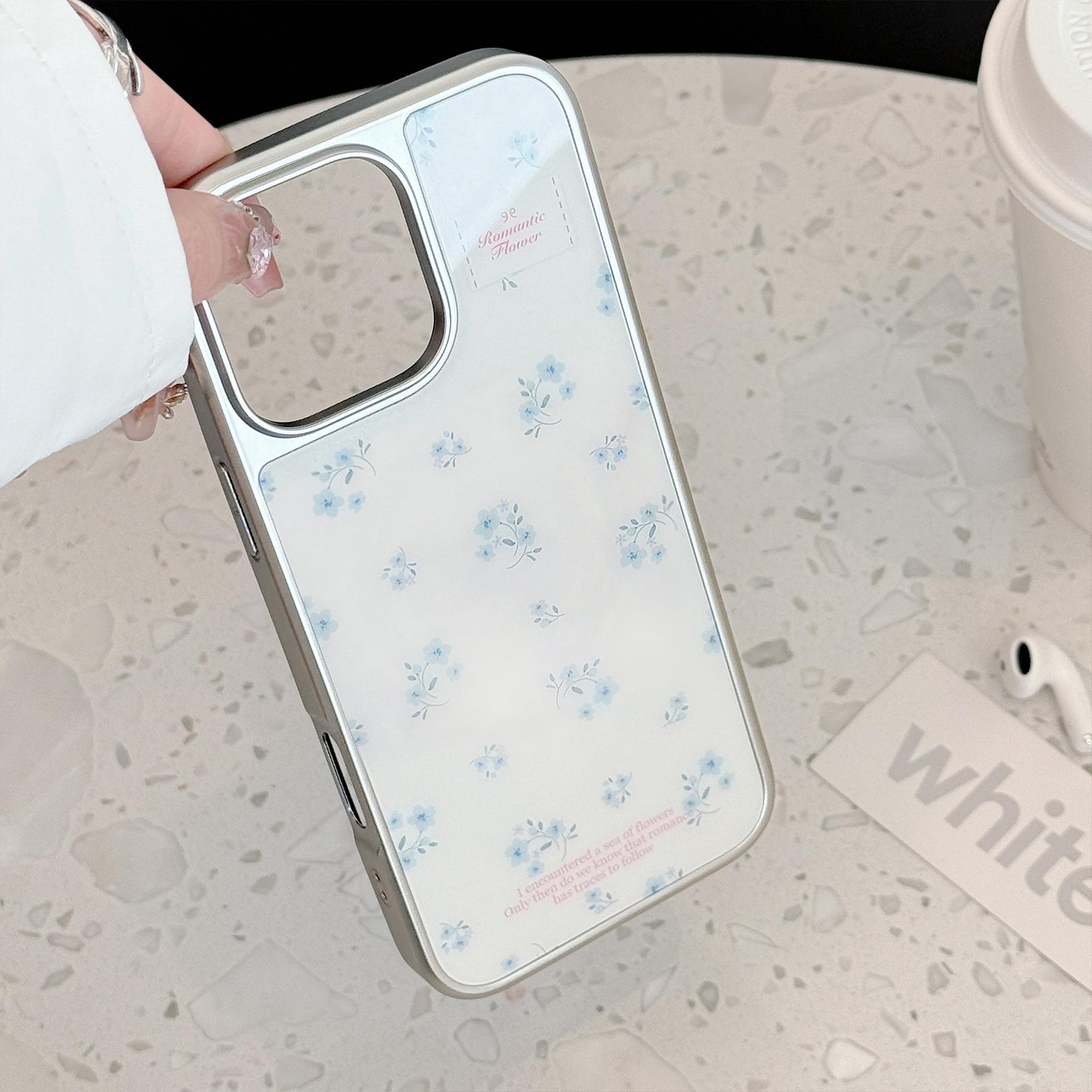 

Свежий для Apple 17 Promax Чехол для мобильного телефона для IPhone 16 Гальваническое покрытие 13 Магнитное всасывание 14 Маленький синий цветок Подставка 12 Жесткий 16promax