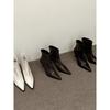Pointed thin heel soft leather thin boots rear zipper high heel European and American popular short boots