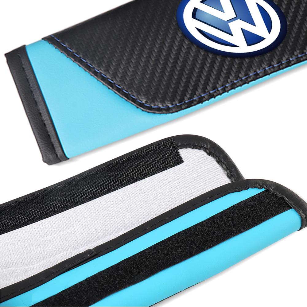 T281/2PCS Color Blocked Leather Car Seat Belt Shoulder Pad Protection Accessories Valve Cap For Volkswagen Golf Passat MK4 Jetta B6