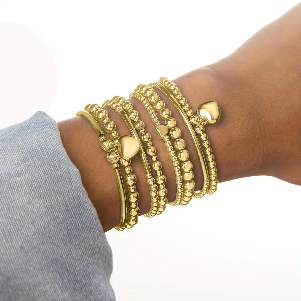 8Pcs/Set Sweet and Cool Wind Love Heart Pendant Bracelet Irregular Design Ccb Beaded Elastic Bracelet