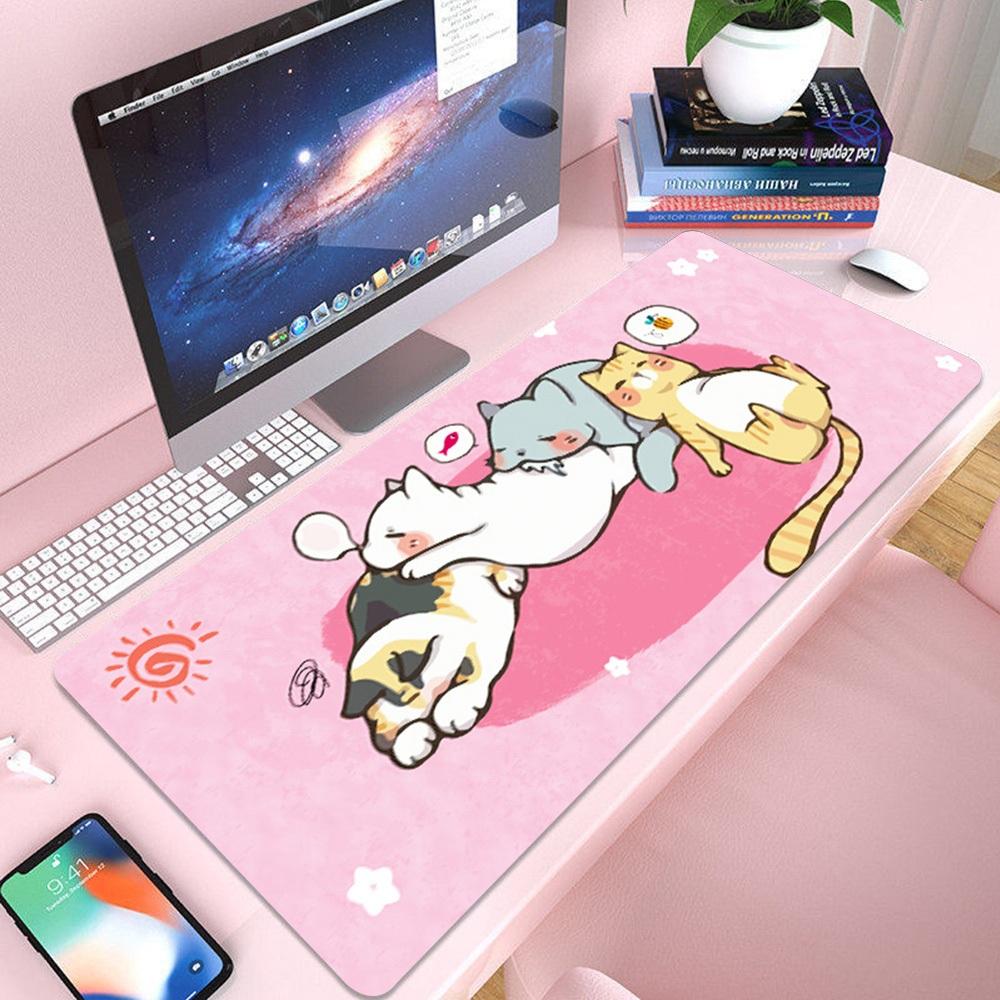 Lovely Cat Rabbit Animal Big Mouse Pad, Non‑Slip Rubber Base Desk Mat for Gamer Student Home Office Desktop Decor Gift