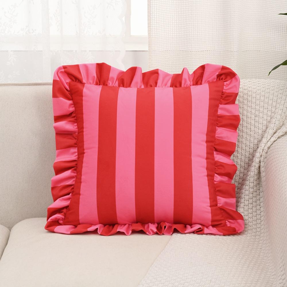 Striped Pillow Case Lotus Leaf Skirt Edge Bedding Pillow Cover  Bedroom Living Room