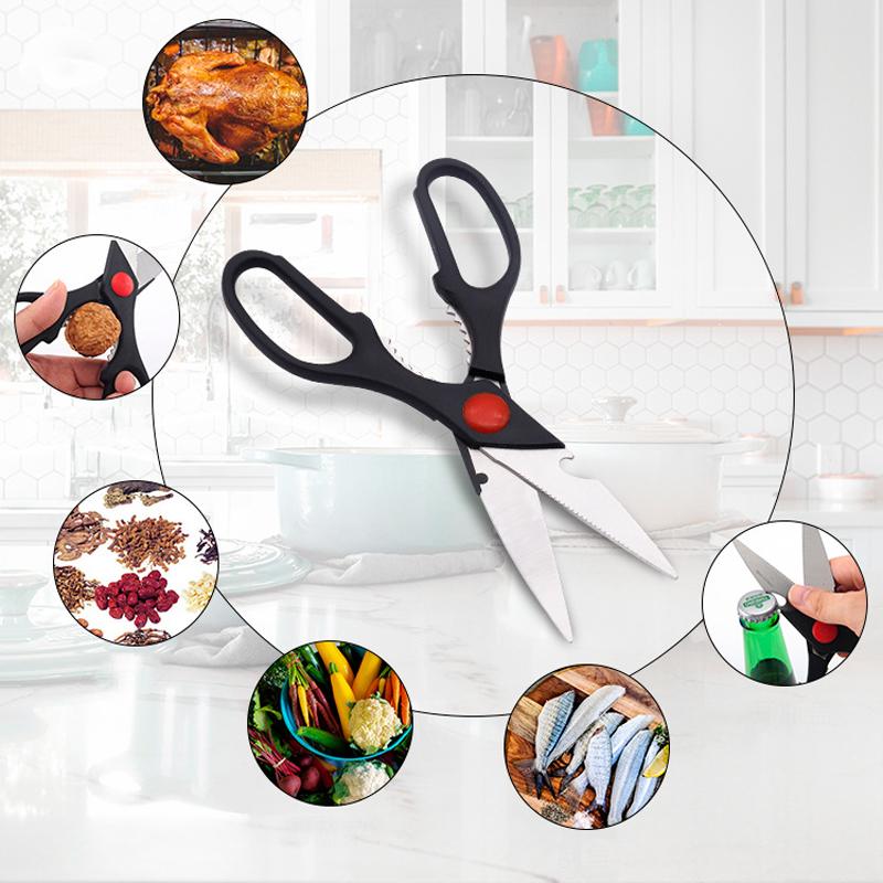 Mâner funcțional pentru economisirea efortului din oțel inoxidabil Foarfece de bucătărie Os de pui Pește Pește Nucă Deschizător de sticle PP multifuncțional