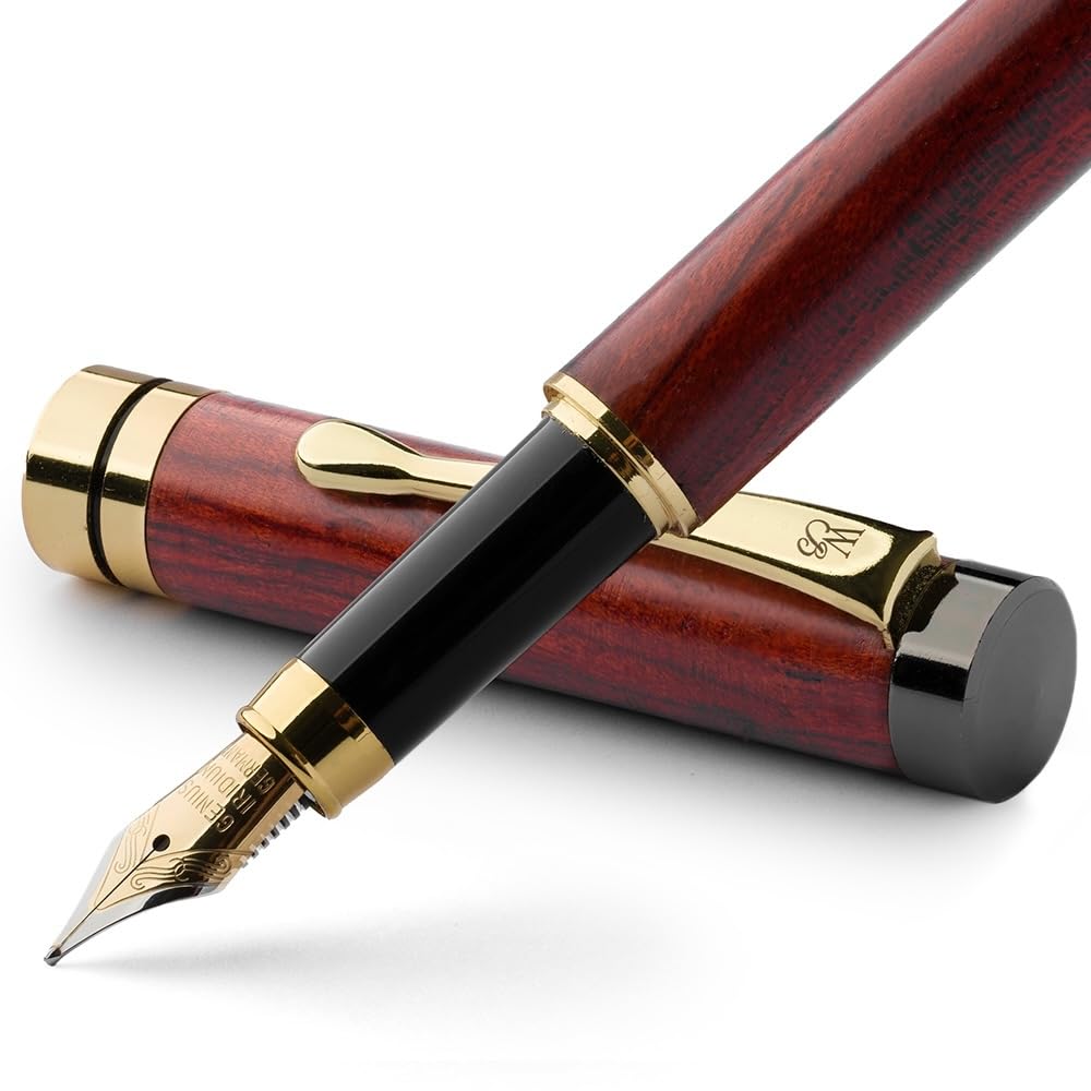 

Wordsworth Black Premium Wooden Fountain Pen Crest 6 Fountain Pen Ink Cartridges 24K Gold Finish 18K Medium Nib Suitable for Men and Women розовый лес