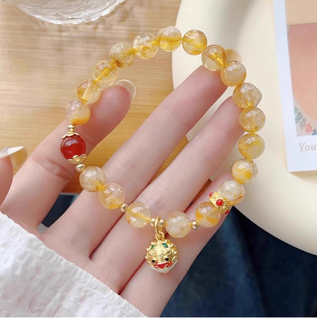 Natural stone crystal geometric beaded bracelet retro high-end bracelet women's niche light luxury versatile jewelry